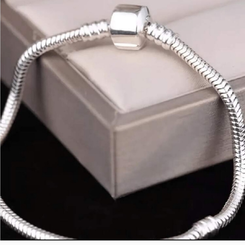 Sterling silver Plated Round Snake Chain Charm Bracelet 9" - Picture 3 of 7